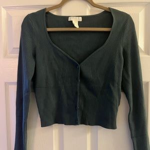 Dark teal colored crop button down sweater/top